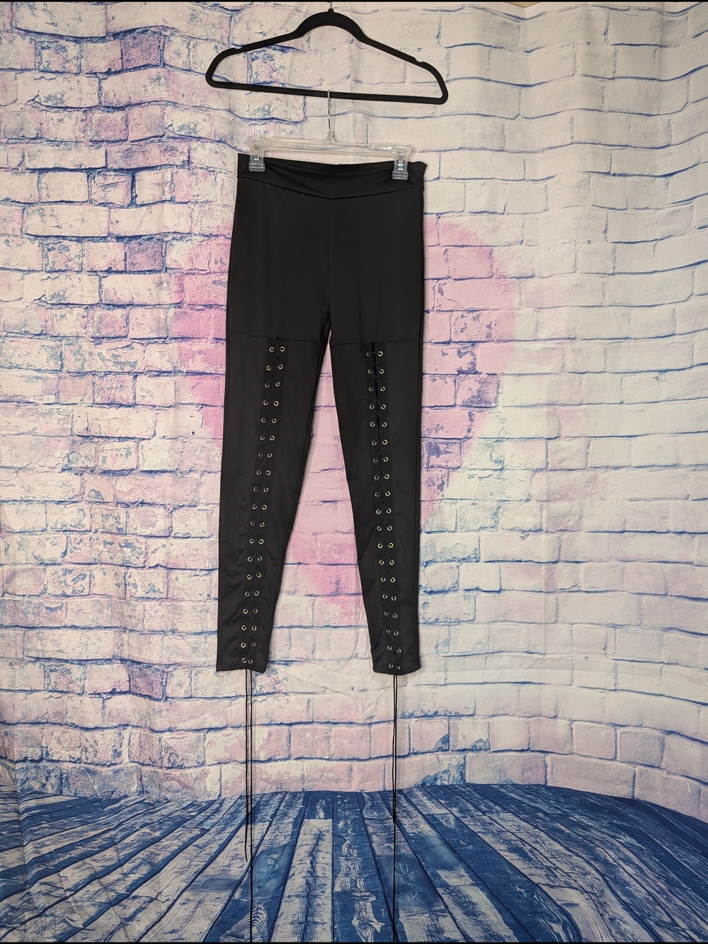 Black Lace-Up Eyelet Leggings